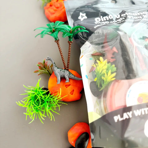 Earth Grown KidDough: Bagged Sensory Kit - Dino Volcano